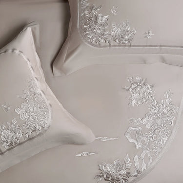 Luxury Flowers Embroidery Europe Duvet Cover, 1000TC Egyptian Cotton Bedding Set
